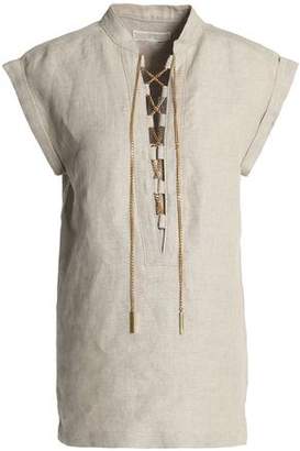 MICHAEL Michael Kors Lace-Up Chain-Embellished Linen Tunic