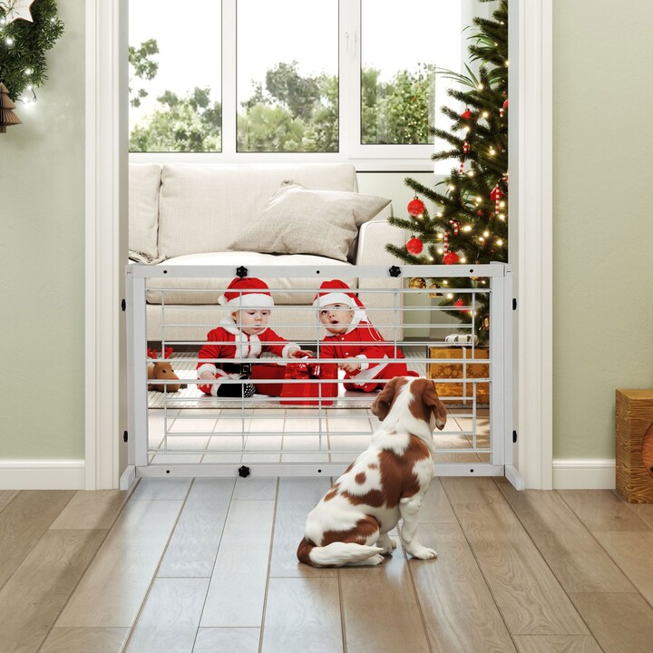 coziwow Extra Wide Adjustable Wooden Freestanding Dog Gate, White