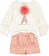 Thumbnail for your product : Charabia Feather-Pom Eiffel Tower-Print Shirt, Sizes 5-8