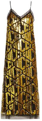 Gucci Sequin Embellished Logo Dress - Womens - Black