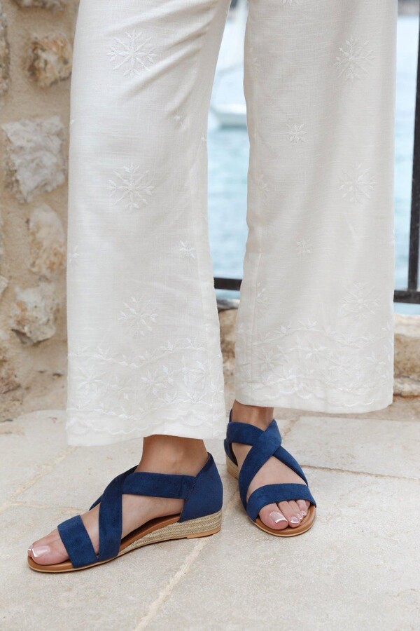 navy low wedge shoes