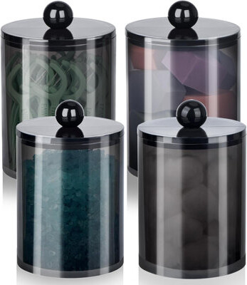 Latitude Run 4 Pack Cotton Swab Holder, Apothecary Jars Cotton Ball Holder Dispenser, Bathroom Jars With Lids Set For Cotton Round, Cotton Swab, 10Oz-12Oz Plastic