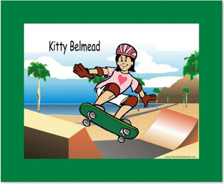 Printed Perfection Personalized Skateboarder - Female Caricature with a Mat & Frame - Ready to hang!