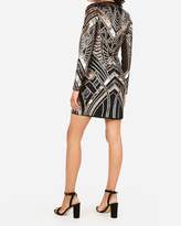 Thumbnail for your product : Express Geometric Sequin Long Sleeve Deep V Mini Sheath Dress