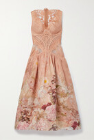 Thumbnail for your product : Zimmermann Dancer Paneled Silk And Linen-blend Organza, Tulle And Lace Midi Dress