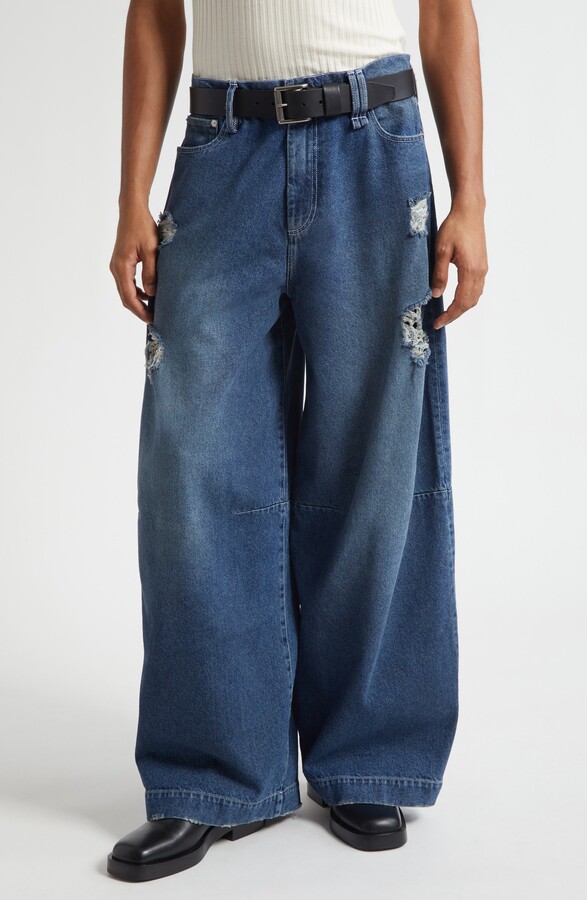 Simone Rocha Puddle Distressed Wide Leg Jeans