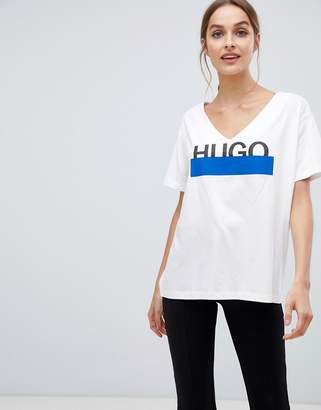 HUGO glitter logo v neck t-shirt