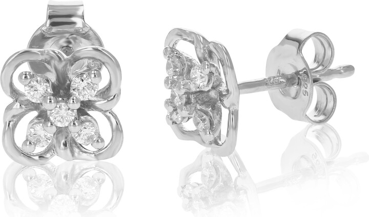 Vir Jewels 1/5 cttw Round Cut Lab Grown Diamond Stud Earrings .925 Sterling Silver Prong Set on Flower Design