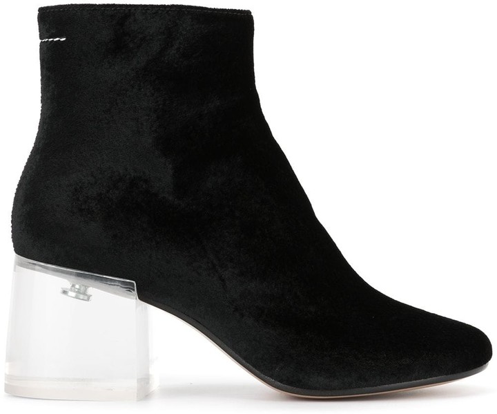 clear block heel boots
