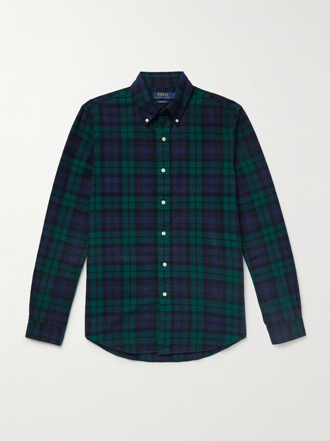 Polo Ralph Lauren Button-Down Collar Logo-Embroidered Checked Brushed-Cotton Oxford Shirt