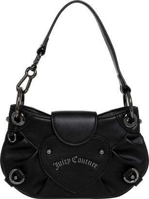 Juicy Couture Mini Barrel Bag Black/Beige Crossbody All Over Logo Gold  Hardware