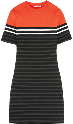 Alexander Wang T by Striped Stretch-cotton Ponte Mini Dress - Orange