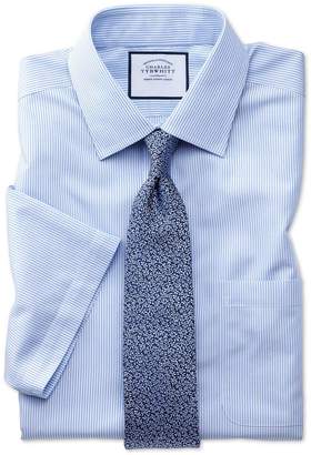 Slim Fit Non-Iron Bengal Stripe Short Sleeve Sky Cotton Dress Shirt Size 15/Short by Charles Tyrwhitt