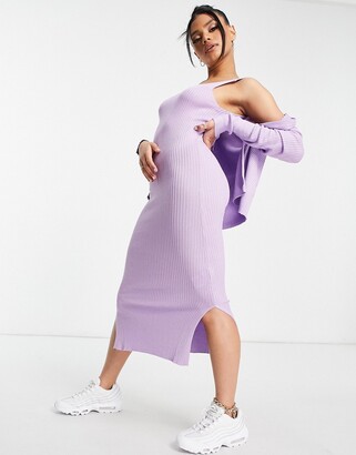 Threadbare Coney knitted dress and cardigan set in lilac
