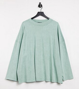Thumbnail for your product : ASOS Curve DESIGN Curve boxy top with seam detail and long sleeve in washed sage