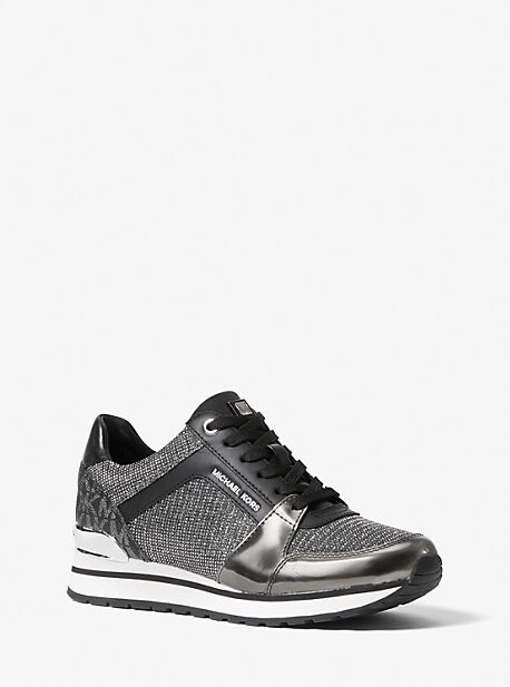 【Michael Kors】Billie Suede and Glitter Chain-Mesh Trainer Sneakers BILLIE TRAINER Michael Kors | color Silver | Gomez