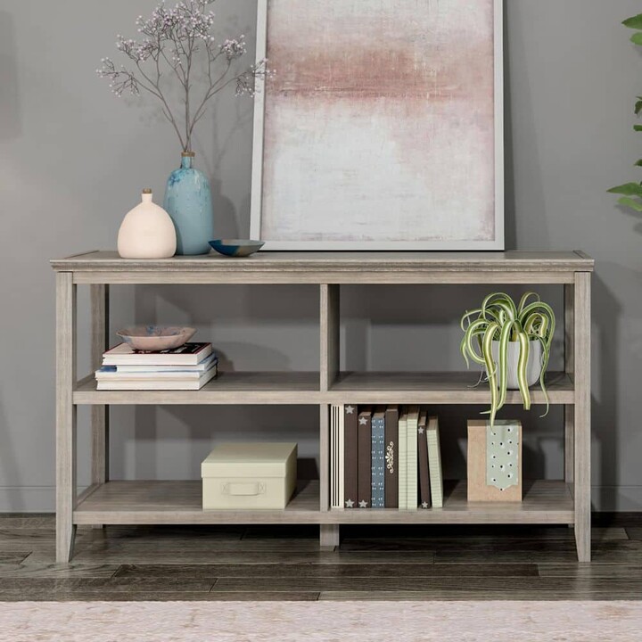 New Ridge Home Goods Edenton 54 in. Walnut Wood Sofa Table/TV Media Bookcase with 3-Shelves