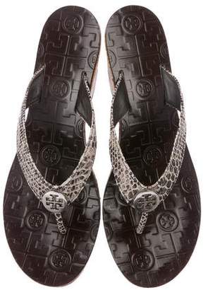 Tory Burch Embossed Thong Wedge Sandals