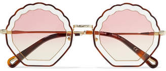 Chloé Scalloped Round-frame Gold-tone And Tortoiseshell Acetate Sunglasses