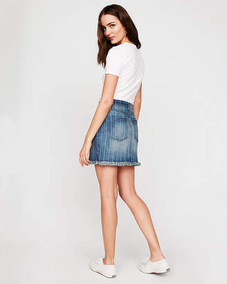 Express High Waisted Striped Denim Mini Skirt