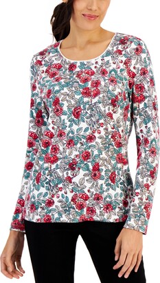Karen Scott Women's-Long Sleeve Floral-Print Top, Created for Macy's