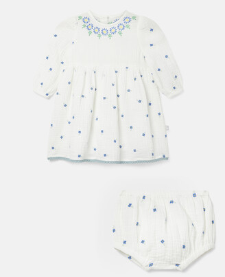 Stella McCartney Embroidered Flowers Cotton Dress, White