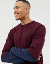 Thumbnail for your product : ASOS DESIGN Tall Sweatshirt With Hem Extender And Contrast Sleeves In Burgundy