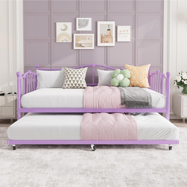 gaomon Daybed with Trundle Metal Sofa Bed Frame with Steel Slat Support Space-Saving Furniture for Living Room Bedroom.