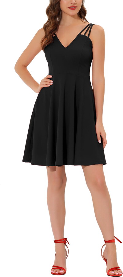 Unique Bargains Women’s Homecoming Triple Straps Backless Cocktail Dress Black S