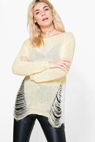 Thumbnail for your product : boohoo Emma Distressed Fine Knit Jumper
