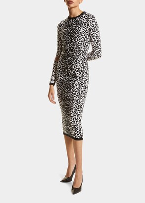 Leopard Jacquard Body-Con Cashmere Midi Dress