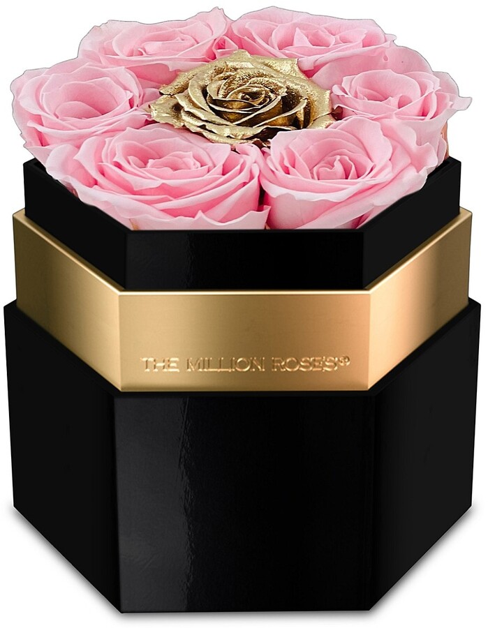 The Million Roses Pink Gold & Black Roses In Hexagon Black Mirror 