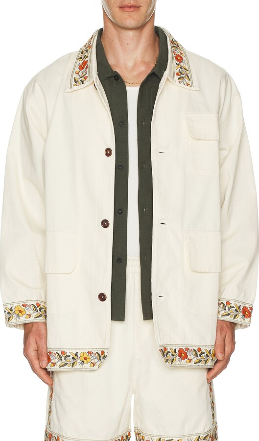 Found Kantha Floral Work Jacket in Cream