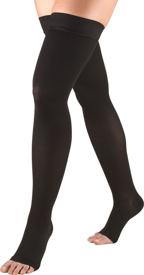 Surgical Appliance Truform Stockings Thigh High Open Toe Dot Top: 30-40 mmHg L BLACK (0848BL-L)