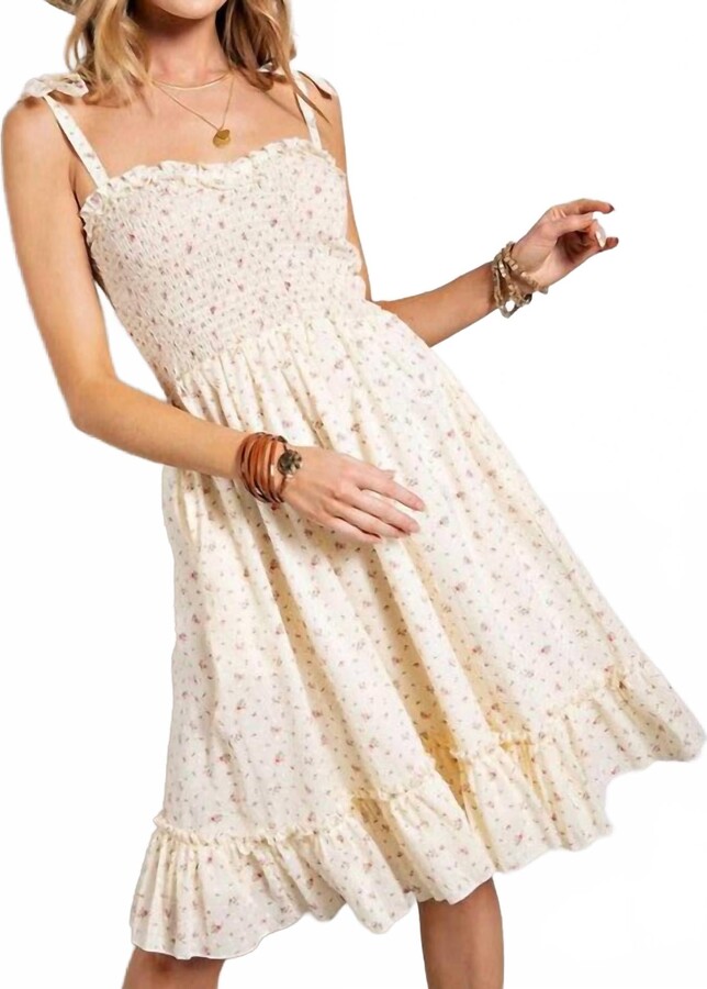Sweet Generis Flower Print Smocked Dress In Cream
