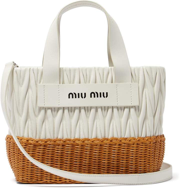 Miu Miu Matelasséquilted leather and wicker tote bag ShopStyle