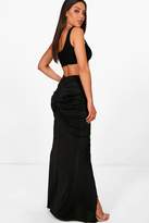 Thumbnail for your product : boohoo Slinky Rouched Waist Midi Skirt