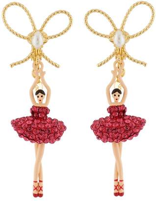 Les Nereides Luxury Pas de Deux Ballerina with Indian Pink Crystals and Knot Clip Earrings - Fuchsia - CLIP