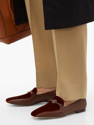Burberry Tb-monogram Leather And Velvet Horsebit Loafers - Womens - Brown
