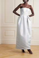Thumbnail for your product : Christopher John Rogers Strapless Pleated Metallic Jacquard Gown - Silver