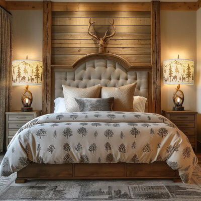 Loon Peak Farmhouse Deer Antler Table Lamp Set Of 2 For Living Room With USB Ports Rustic Bedside Lamp With Nightlight For Bedroom Linen Fabric Shade Vintage