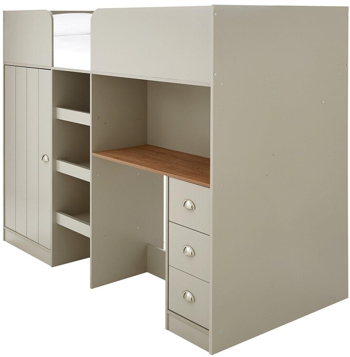 Very Atlanta High Sleeper With Desk, Drawers And Wardrobe With Mattress
