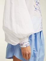 Thumbnail for your product : Thierry Colson Teresa Embroidered High-neck Blouse - Womens - White Navy
