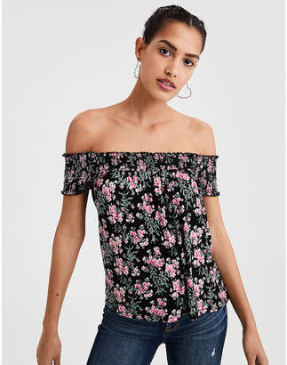 ae smocked off the shoulder top