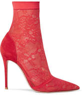 Thumbnail for your product : Gianvito Rossi 105 Stretch-lace And Suede Sock Boots - Red