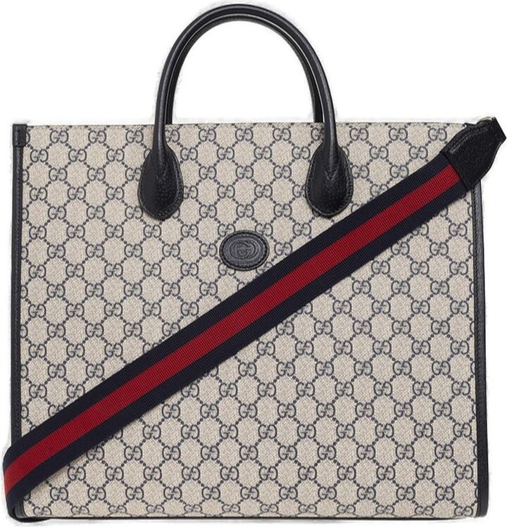 Gucci Savoy Leather and Webbing-Trimmed Monogrammed Coated-Canvas