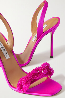 Aquazzura Chain Of Love 105 Crystal-embellished Satin Slingback Sandals -  Fuchsia - ShopStyle