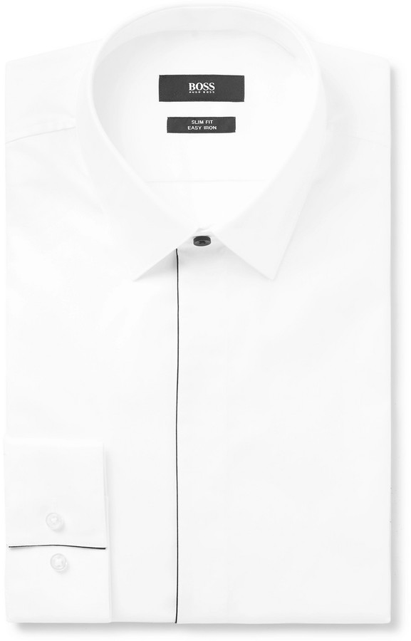 HUGO BOSS Black SlimFit Piped CottonPoplin Tuxedo Shirt ShopStyle