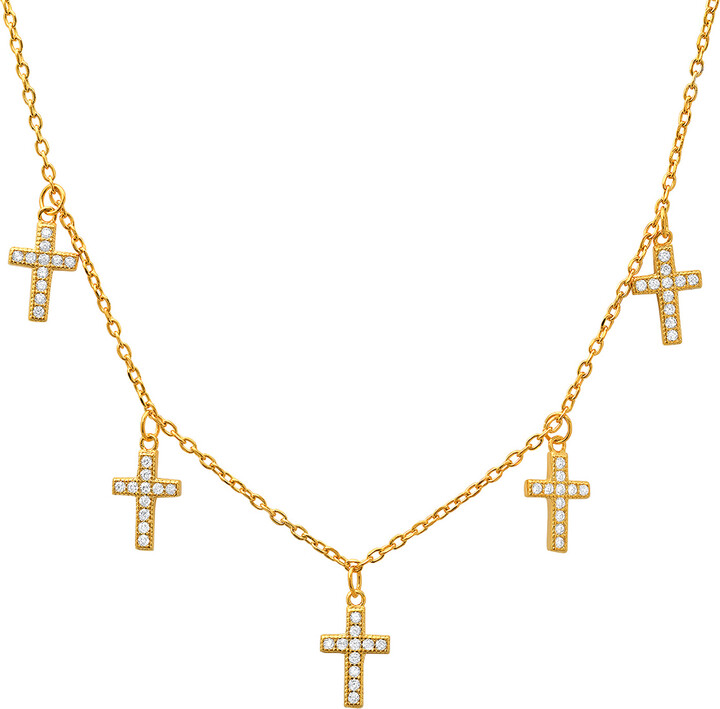 Kylie Harper Gold Dangling Diamond Cz Cross Charm Necklace
