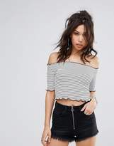 Thumbnail for your product : PrettyLittleThing Bardot Frill Sleeve Stripe Top
